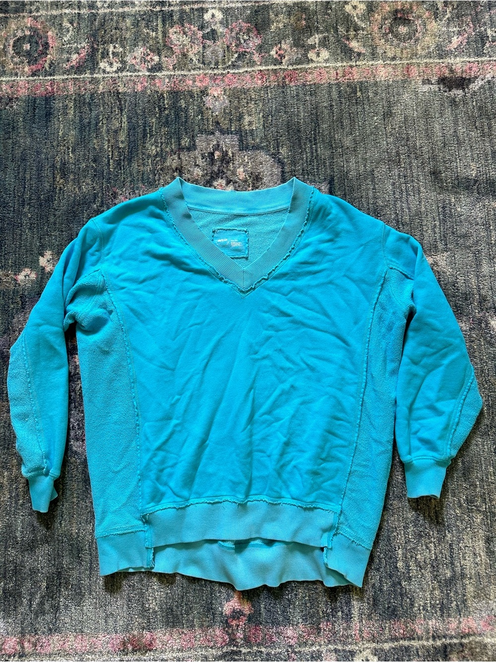 aerie Oversized Brilliant Blue V-Neck Sweatshirt XXS Trending Comfy Layer Cozy
